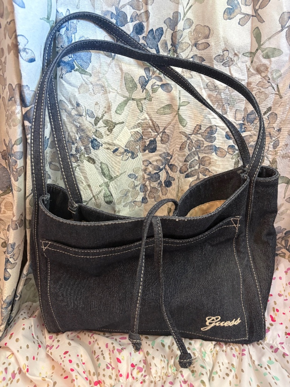 Guess Denim Large Fashion Shoulder Tote - Picture 1 of 5